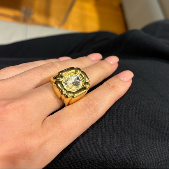 DULCIS COCKTAIL Statement Rectangle Gold RING, Size 7 - Picture 3 of 15